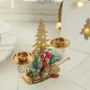 F26C Gold Iron Double Candlestick Home Decors for Holiday Christmas Metal Candle Holders Stand with Pinecones and Berries