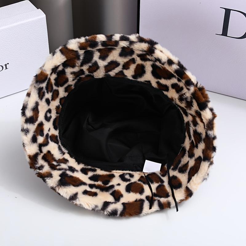 Hat Woman Winter Show Face Little Leopard Print Fisherman Hat Woman Versatile Warm Pot Hat Ins Plush Bucket Hat