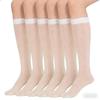 Women'S Sheer Knee Highs With Comfort Top 6 Pairs Dot Knee High Stockings Nylon Sheer Socks With Reinforced Toes