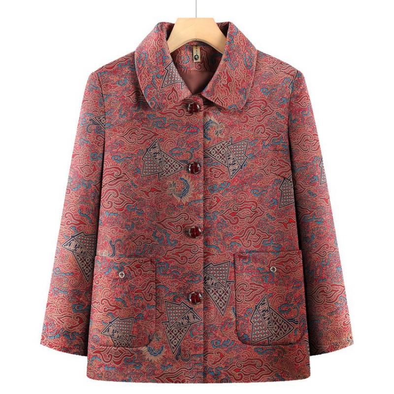 Spring Printed Women's Top - Mid to Elderly Loose Cover-up Jacket