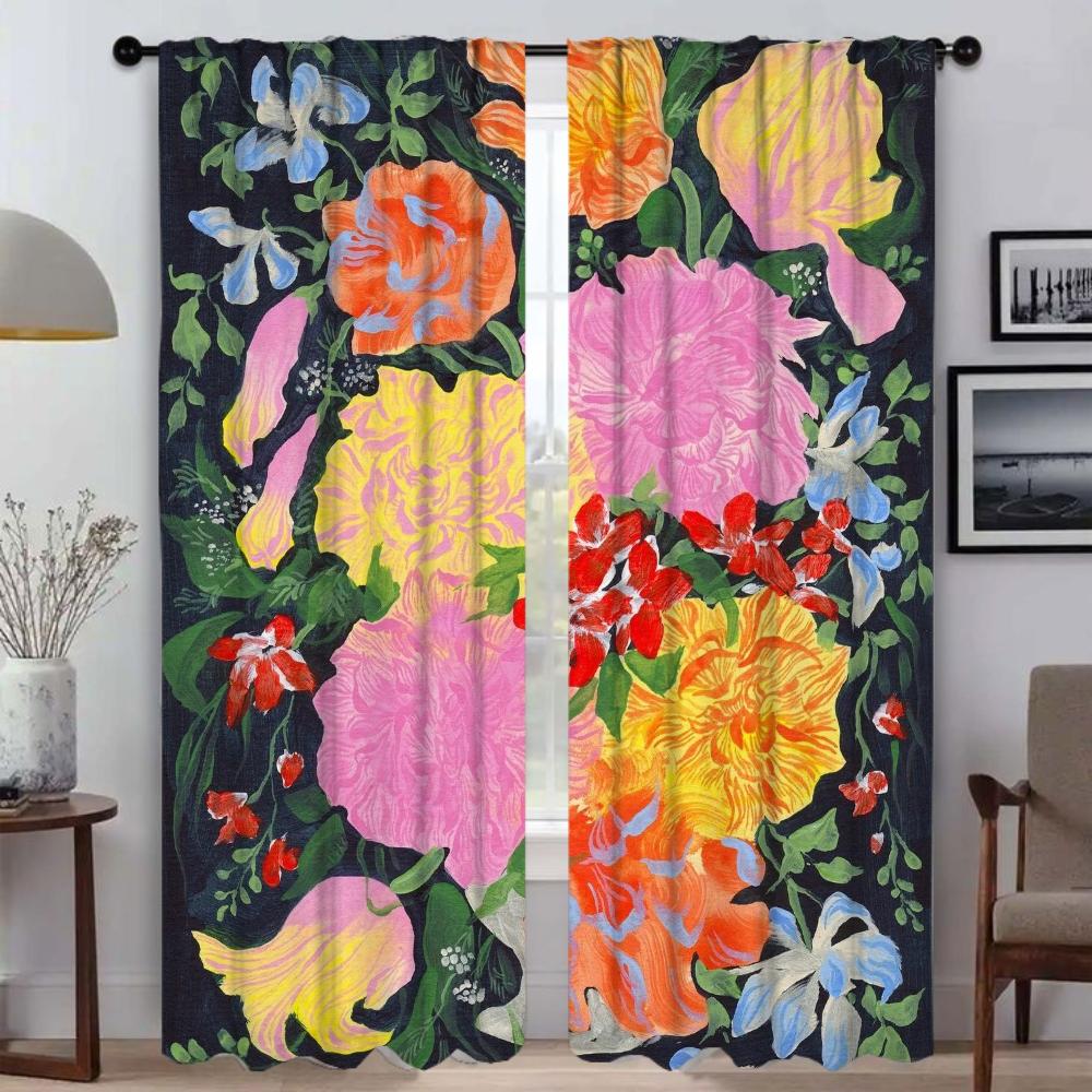 

Абстрактные Цветочные Шторы для Домашнего Интерьера, 2 Части Тюль для Окна Спальни, Шторы Для Украшения Хэллоуина, Шторы Для Гостиной, Оттенки W50xH70cmx2pcs-CL