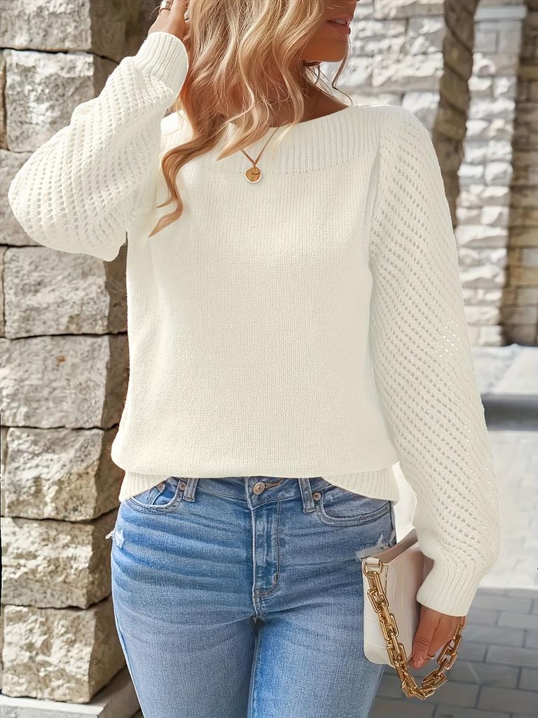 Women's Spring New Arrivals Crewneck Knit Top Hollow Long Sleeve One Shoulder Sweater