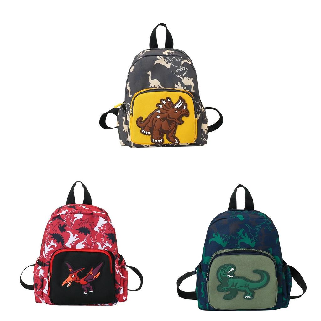 Kids Cartoon Dinosaur Pattern Nylon Backpack With Lightweight Design For School Use