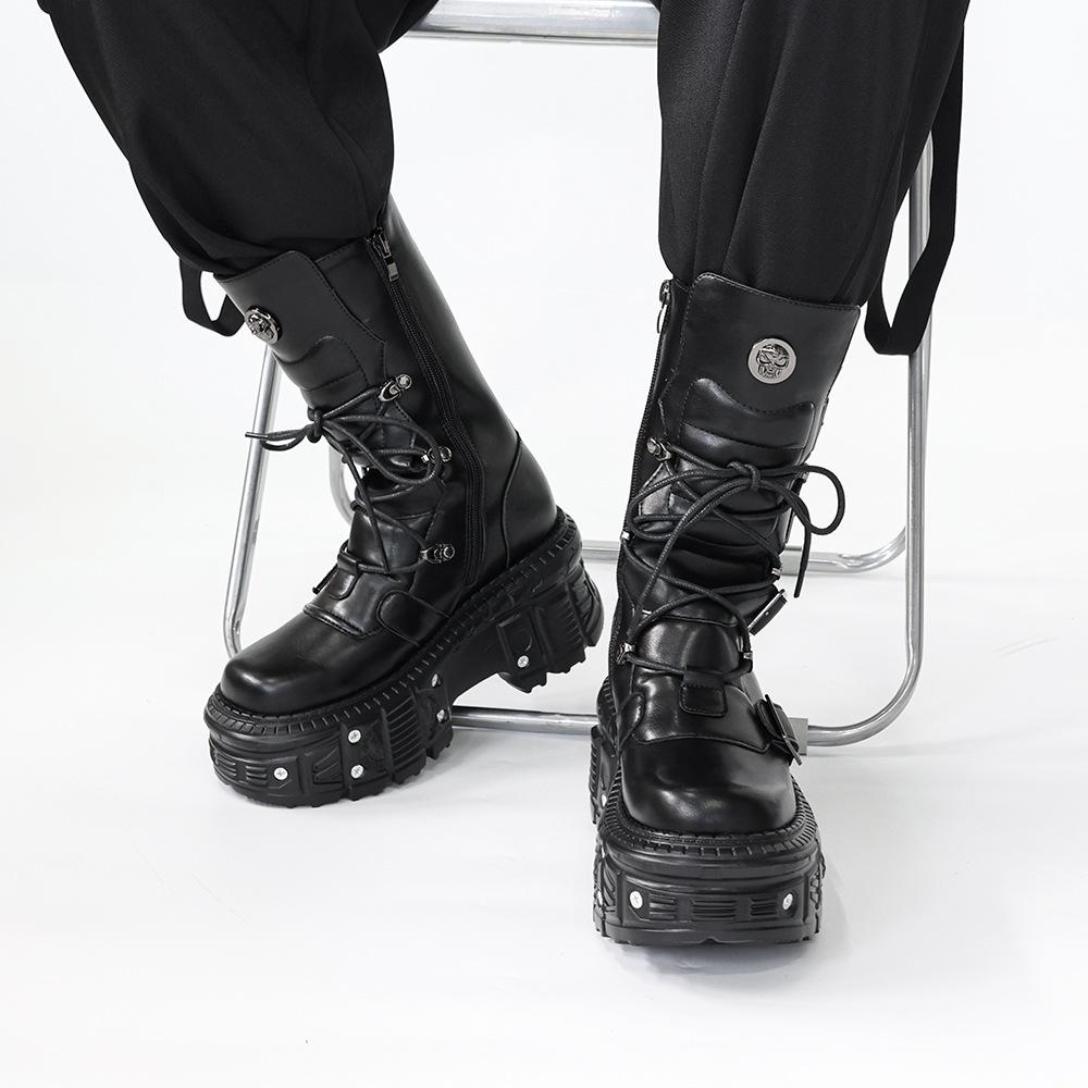 Punk Style Martin Boots Women's Platform Hottie Metal Rock Motorcycle Boots Fried Street Mid Boots Women