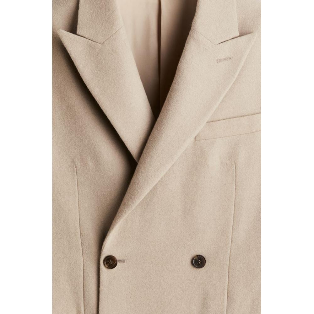 H M Regular Fit Wool Blend Double Breasted Jacket Beige