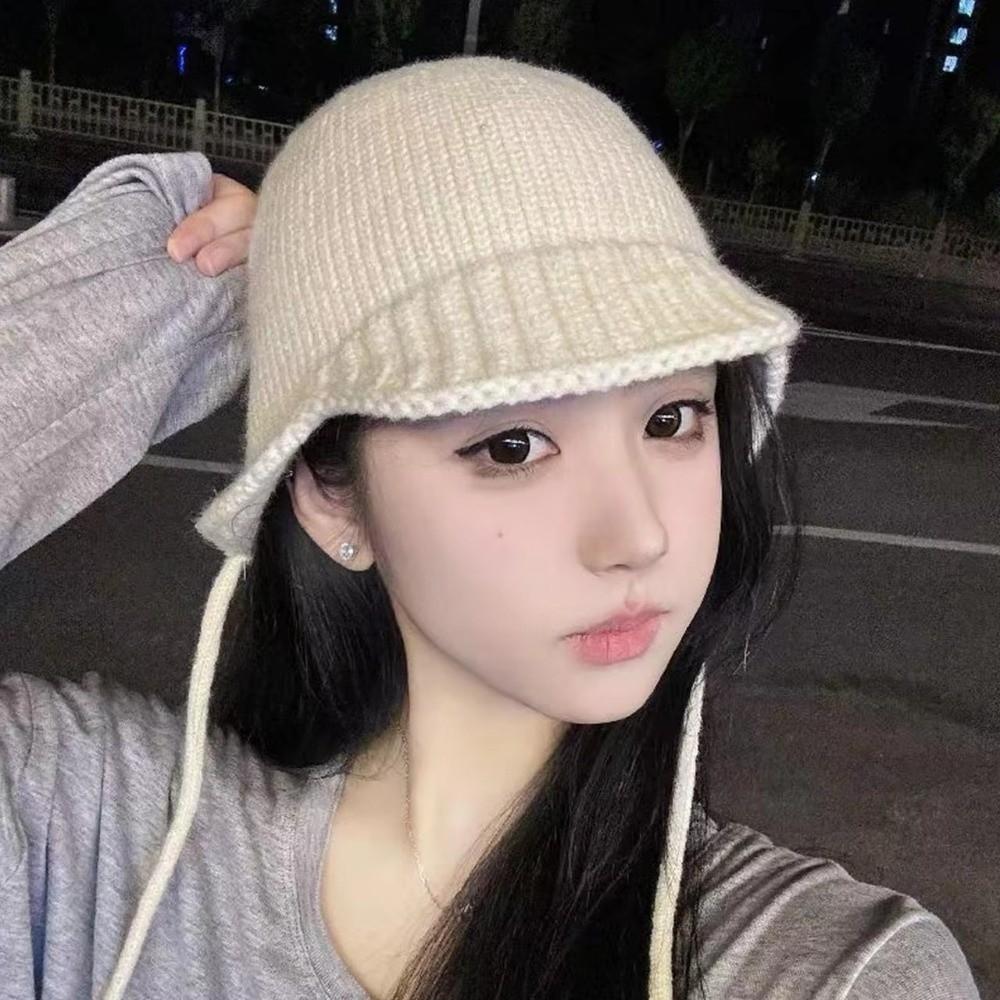 New Windproof Knitted Cap Warm Solid Color Beanie Cap Ear Protection Earmuffs Cap Women