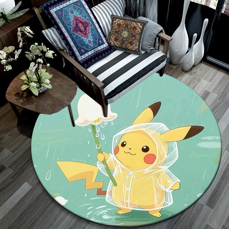 Pikachu,Round Area Rug,Carpet Rug for Living Room Bedroom Sofa Playroom Decor,Non-slip Floor Mat