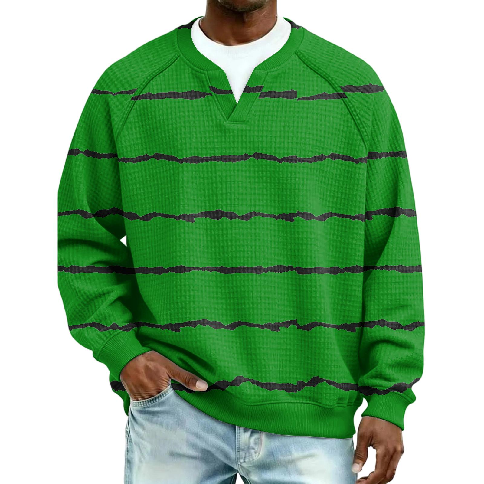 Мужская  Повседневная  Уличная  Толстовка  С  Капюшоном  И  V-образным  Вырезом  С  Длинным  Рукавом  И  Волнистым  Узором L зелёный