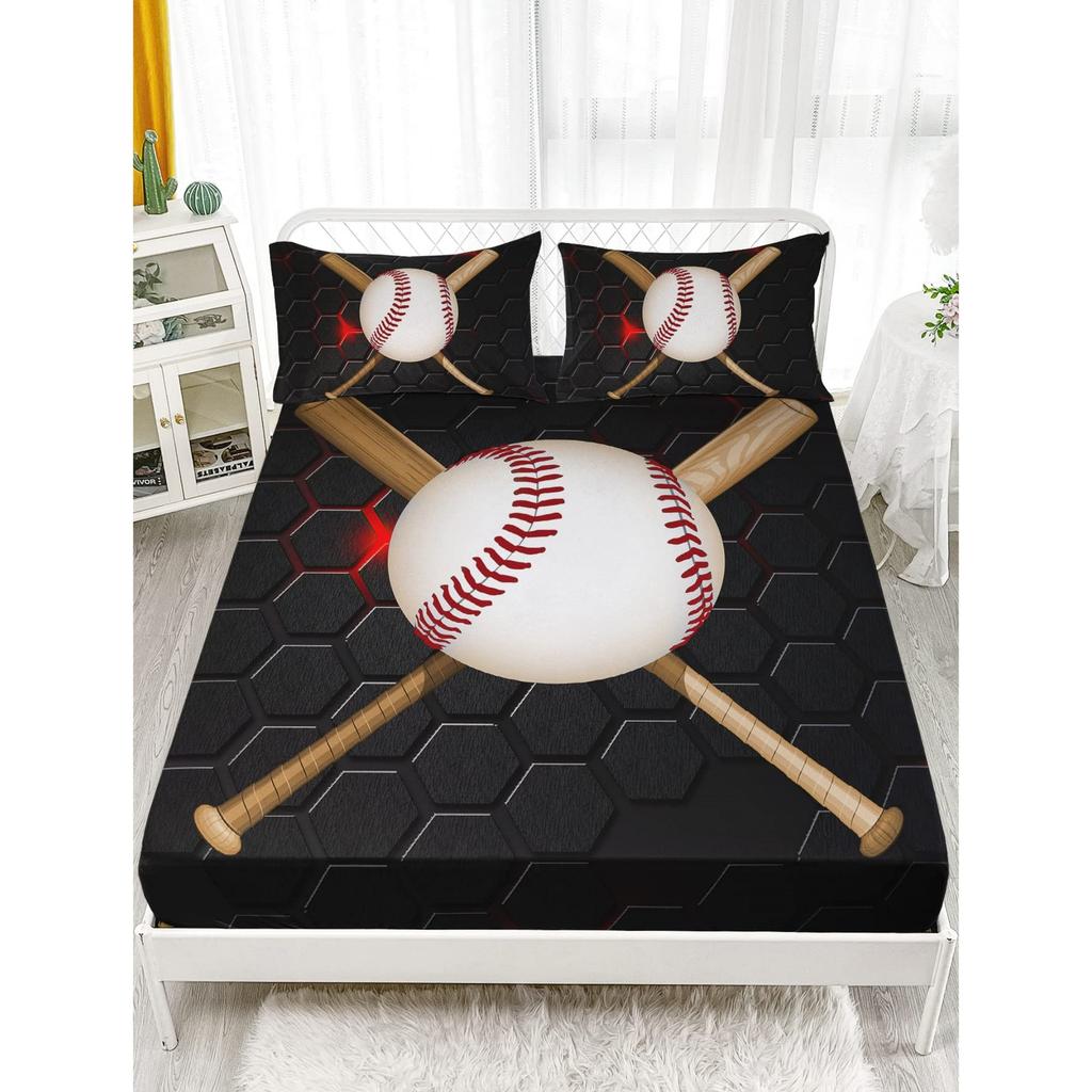 Sports Baseball Pattern Mattress Three-Piece Digital Printing Mattress Bedding Set Adult Children