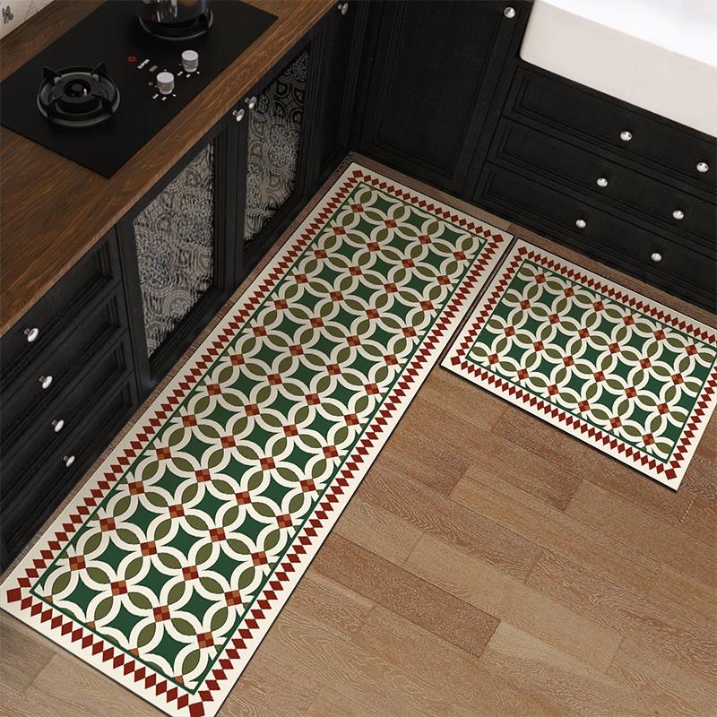 Vintage Nordic Non-Slip Kitchen Floor Mat Pvc Leather Washable Mats Waterproof Oil-Proof Long Carpet Alfombra De Cocina