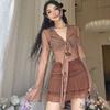 2KWEIRD Long Flare Sleeve Blouses for Women Lace-up Mesh Sexy Sweet Hot Girls Korean Fashion Style All-match Solid Design Elegant Casual