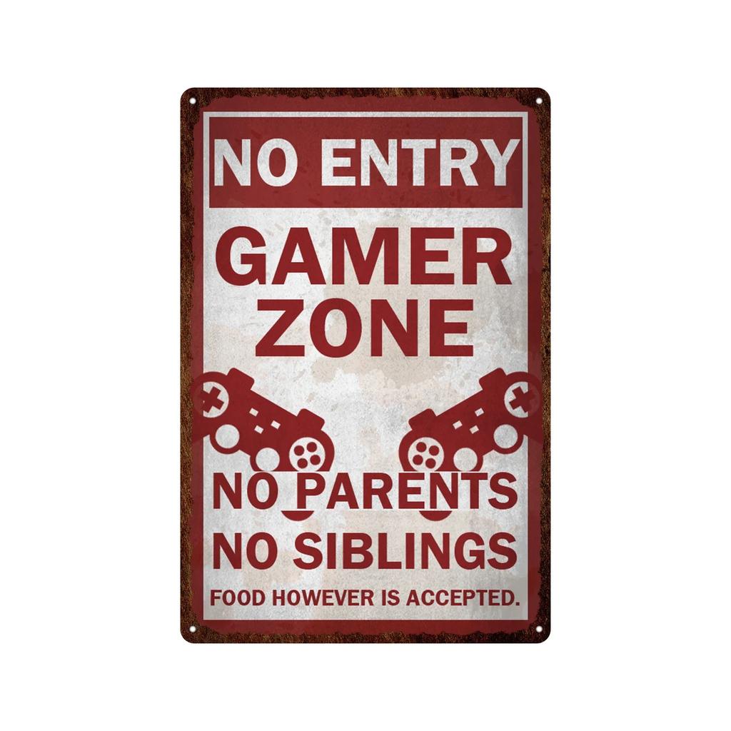 Vintage Game Zone Tin Sign  Gamer At Work Warning Metal Wall Decor for Home Club Game Room Man Cave