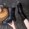 New Style Wedge Sole Buckle Decor Mid-Calf Zipper Casual Comfortable Fashion Women'S Mid-Calf Warm Retro Shoes Women'S Mid-Calf Boots , Women Shoes