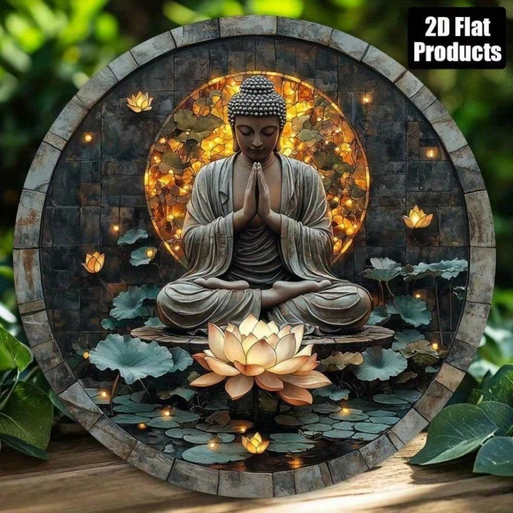 Vintage Zen Buddha Tin Sign Round Wall Art Home Office Decor Illuminated