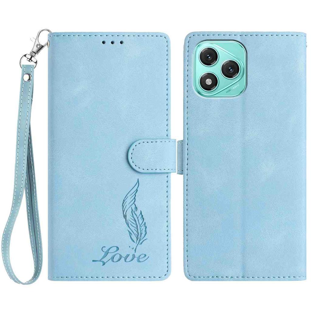 For Honor 400 Lite 5G Case Imprinted Feather PU Leather Wallet Phone Cover with Wrist Strap