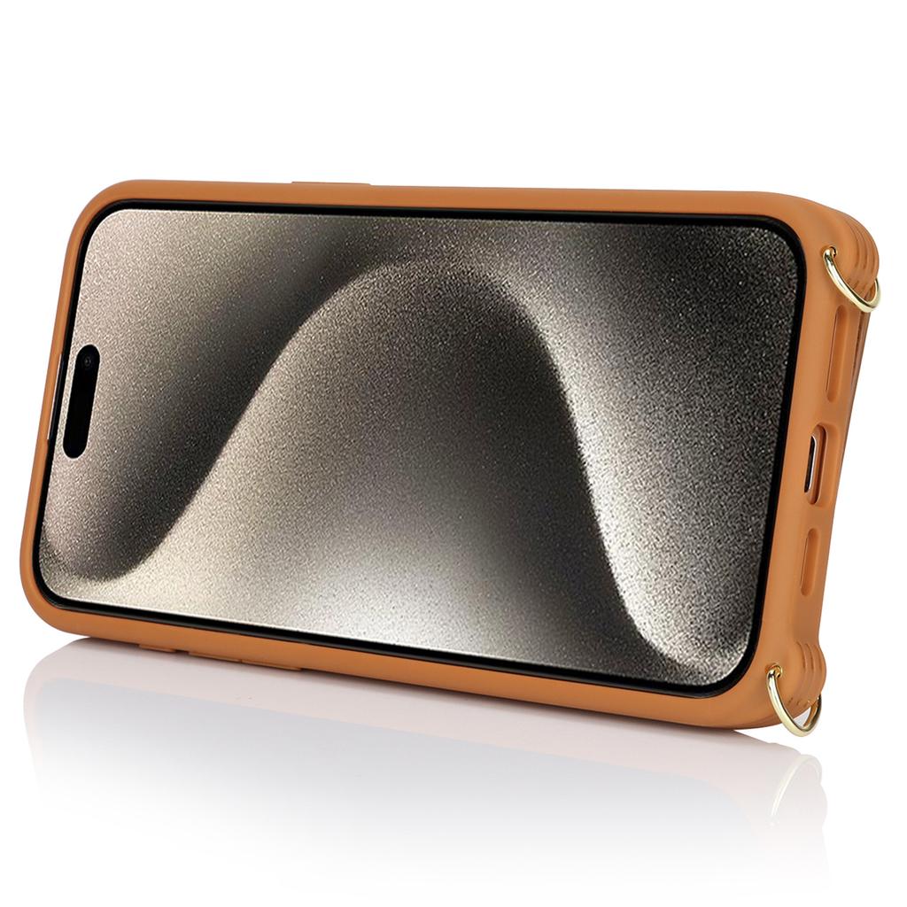 For iPhone 15 Pro Case Zipper Pocket Card Holder Leather+TPU Phone Cover with Ring Kickstand