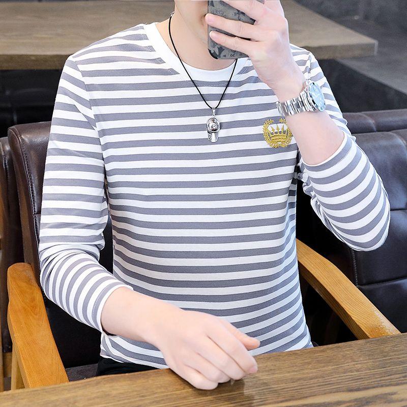 Vêtements Homme Printemps Automne Pull Col Rond Manches Longues Broderie Géométrique Rayé Couleur Contrastée T-shirt Hauts Décontractés