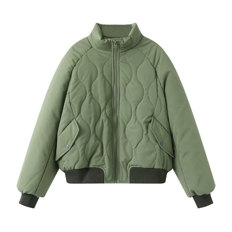 

2024 Зимняя женская модная пуховая куртка в европейском и американском стиле со стойкой Small зелёный