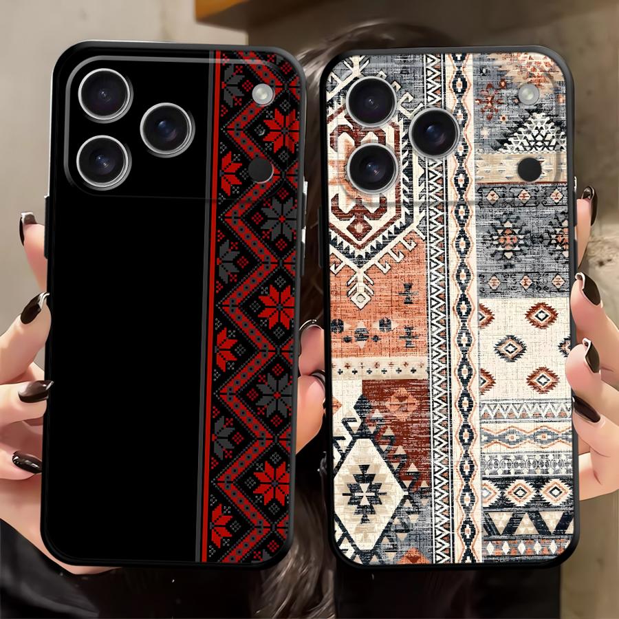 Case for iPhone 7 8 17Air 13 12 11 17 Pro Max XS Max XR 15 16 14 Plus Black Soft Phone Cover Retro Ethnic Totem Pattern