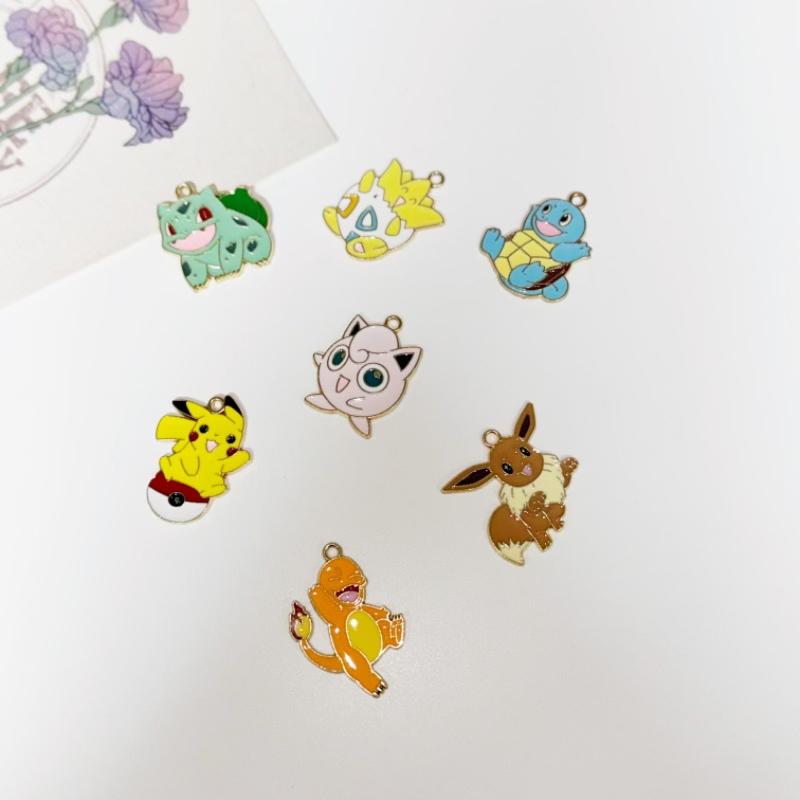 8style Kawaii Cartoon Pokemon Pikachu Keychain Charmander Metal Charms for Women Earrings DIY Jewelry Pendant Necklace Bracelet