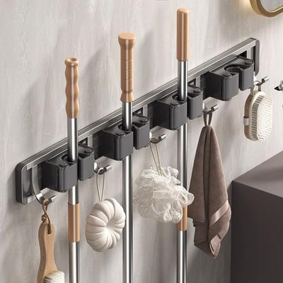 Mop Broom Holder Hooks Bathroom Tools Storage Rack Duty Practical Clip Hook Organizers Space-saving Hanger Slots Mops Holder