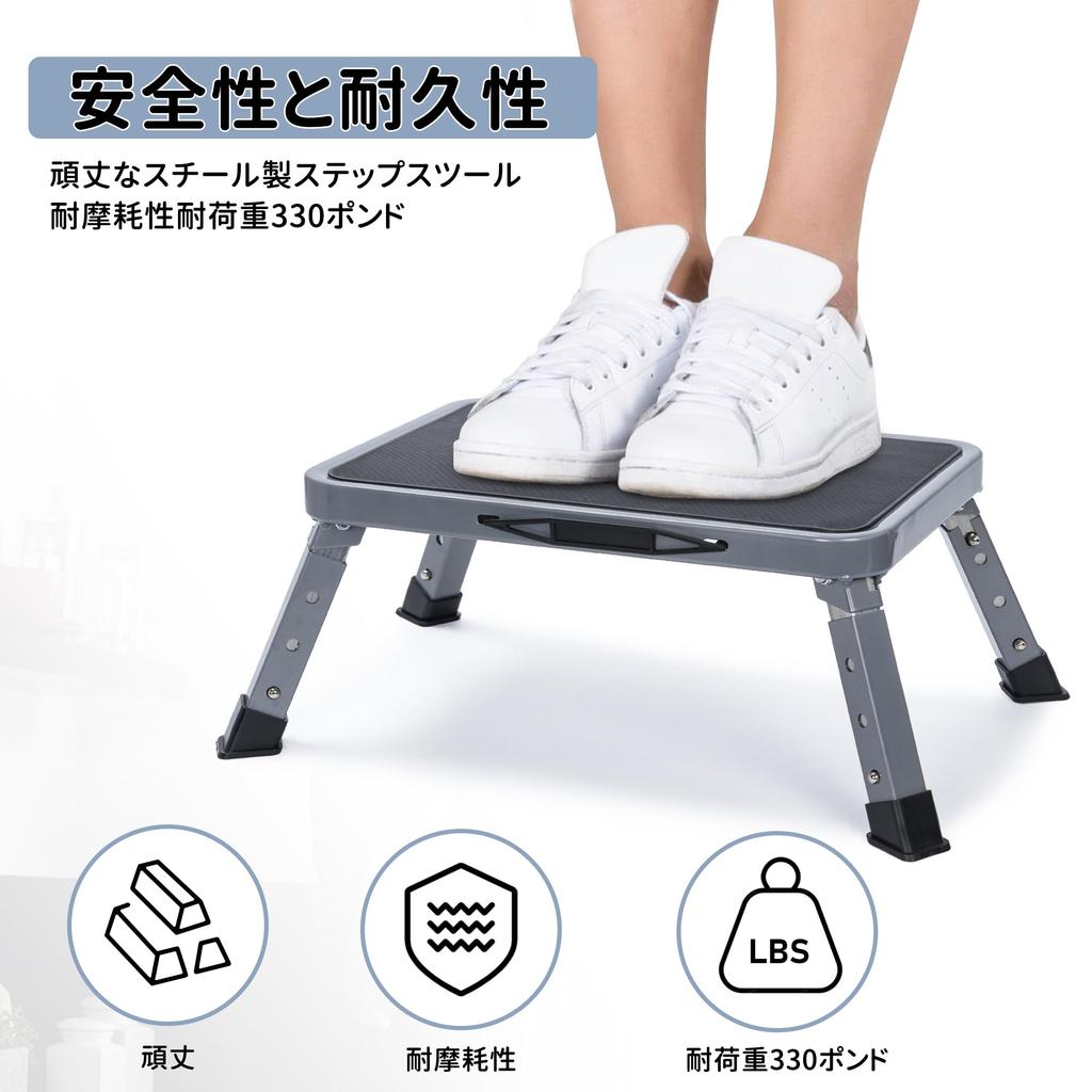 Rxakudedo Folding Step Stool, One-Step Footstool, Space-Saving, 150kg Bearing Capacity, Non-Slip Surface, Gray