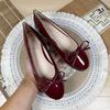 Fashion Flat Shoes Women's 2025 Spring and Autumn New Round Toe Ballet Shoes Bow Knot Shallow Retro Patent Leather Red Plus Size 43 44