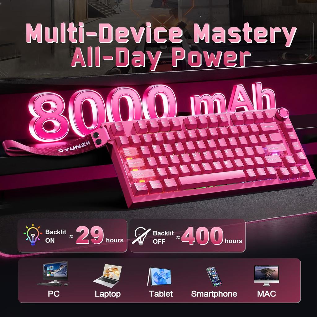 YUNZII RT75 PRO Wireless Gaming Rapid Hall Effect Mechanical Magnetic 8KHz Polling Rate 128K Adjustable RGB Compatible Autumn Magnetic Red Keyboard,