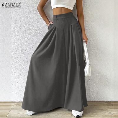 Women Elastic Waist Loose Casual Wide Leg Culottes Pants
