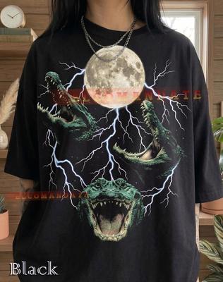 Crocodile Alligator Full Moon Lightning Storm Comfort Colors® Tshirt, Reptile Lover Predator Wildlife Nature Vintage Bootleg Tee