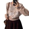 Sequined Knitted Sweater Top Women's Autumn and Winter New Lazy Wind Pullover Round Neck Heavy Industry Super Good-looking Short Sweater