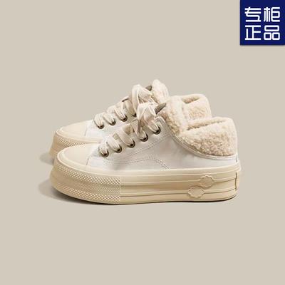 Winter Niche 2024 New Warm Two Wear Board Shoes Women Velvet Casual Fashion Sports White Shoes Two Cotton Shoes Women