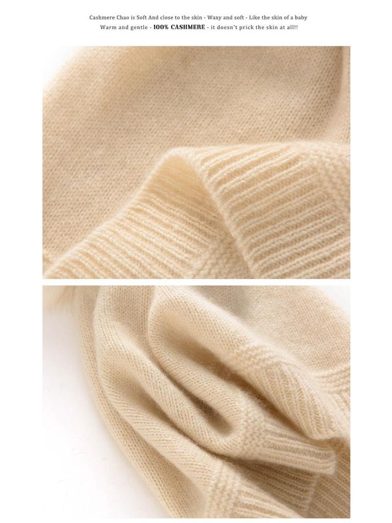 Women's Winter Cashmere Hat with Fox Fur Pom-Pom, Knitted Wool Ear Protection, Slimming and Warm Postpartum Design