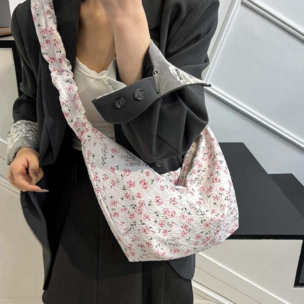 

Large Capacity Pleated Strap Tote Bag Sweet Nylon Messenger Pouch Daily помаранчевий