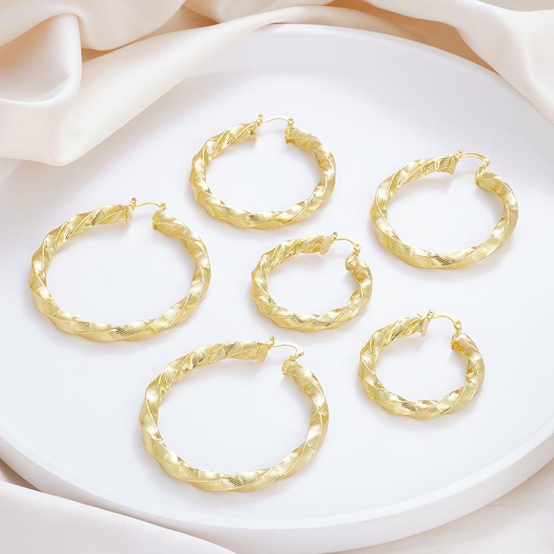 Gold and Silver Twisted Pattern Large Hoop Earrings - European Style Luxurious Fashion Accessories for Women