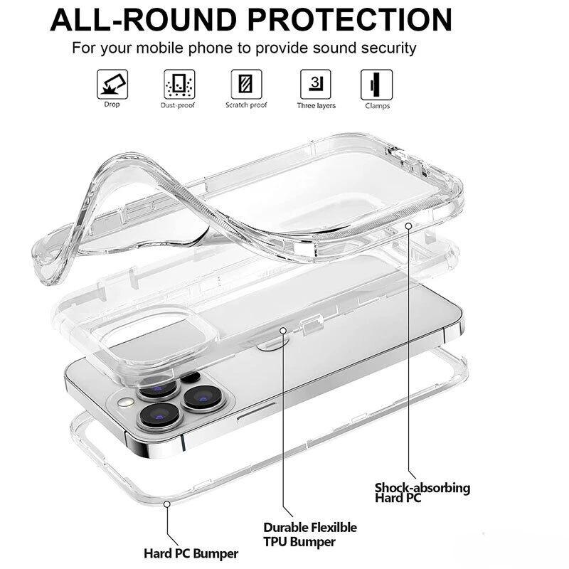 3IN1 Military Level Heavy Duty Ott Clear Cover for IPhone 17 Air 16E 15 14 Plus 13 12 Pro Max Shockproof Box Hard Protect Case