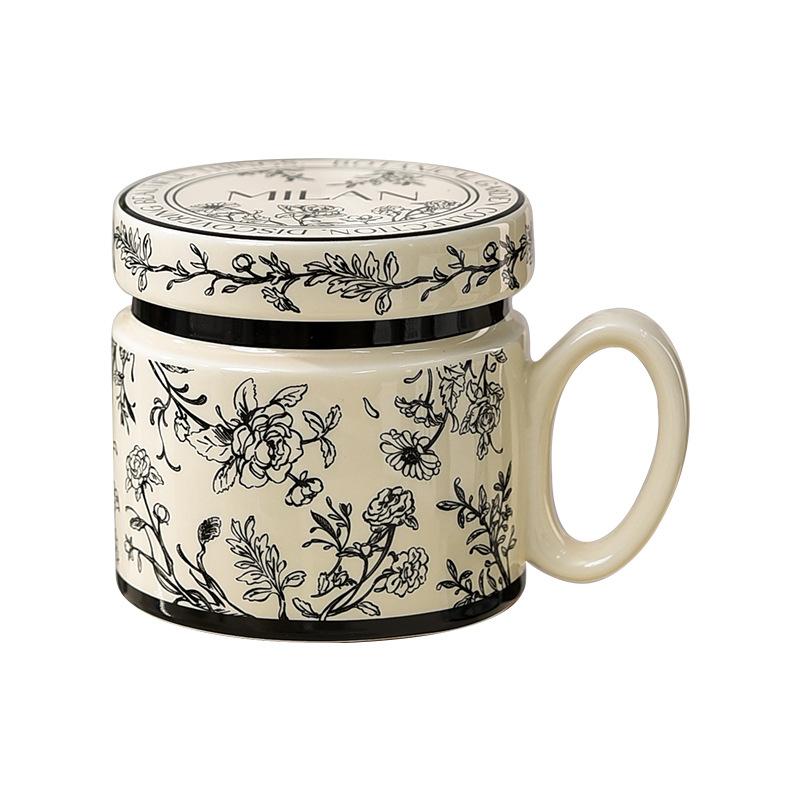 High Value Light Luxury Retro Mug with Lid Ceramic Korean Coffee Cup for Couples