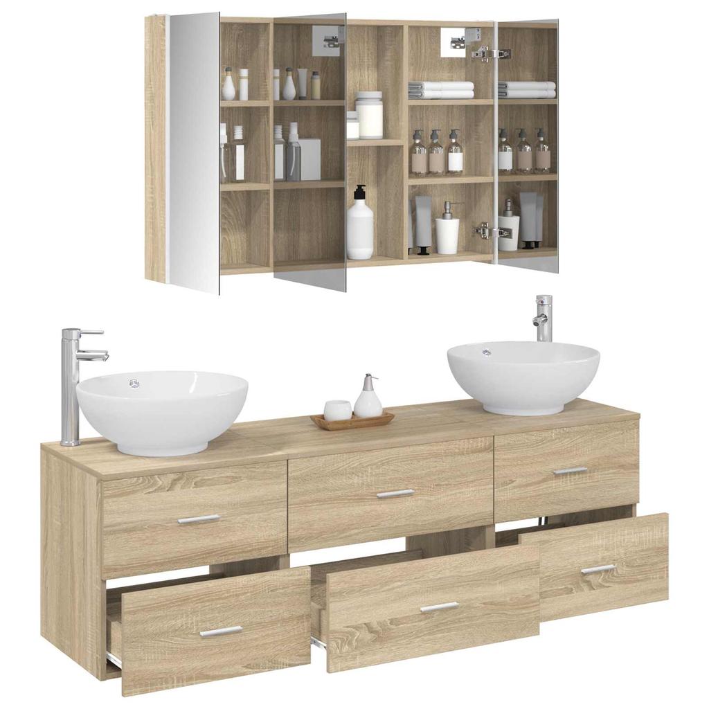Bathroom Furniture Set 4 pcs Sonoma Oak Engineered Wood and Glass