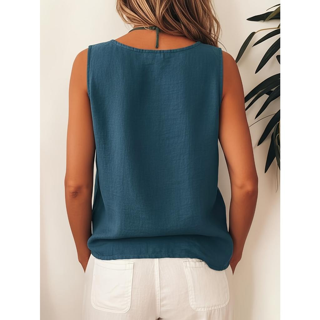 Dames mouwloos knoophemd, zijkant, enkelzijdig gesloten, los vest, bohemien stijl, casual top