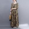 New Large Size Casual Printed Long-sleeved Dress Women Loose Fashion Long Skirt