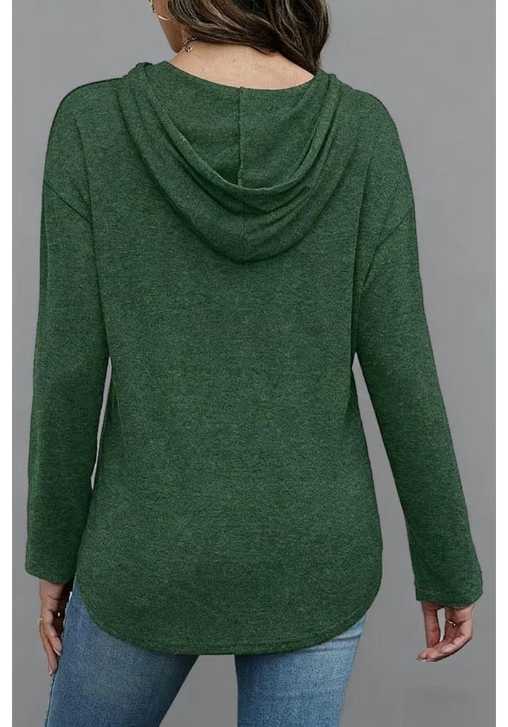2026 Women's Fashion: Loose V-Neck Long-Sleeve Drawstring Top