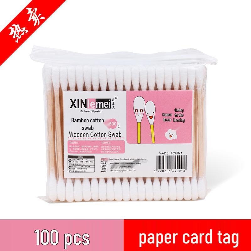 Double-Ended Bamboo Cotton Swabs - Makeup & Ear Cleaning, Large Round Box
