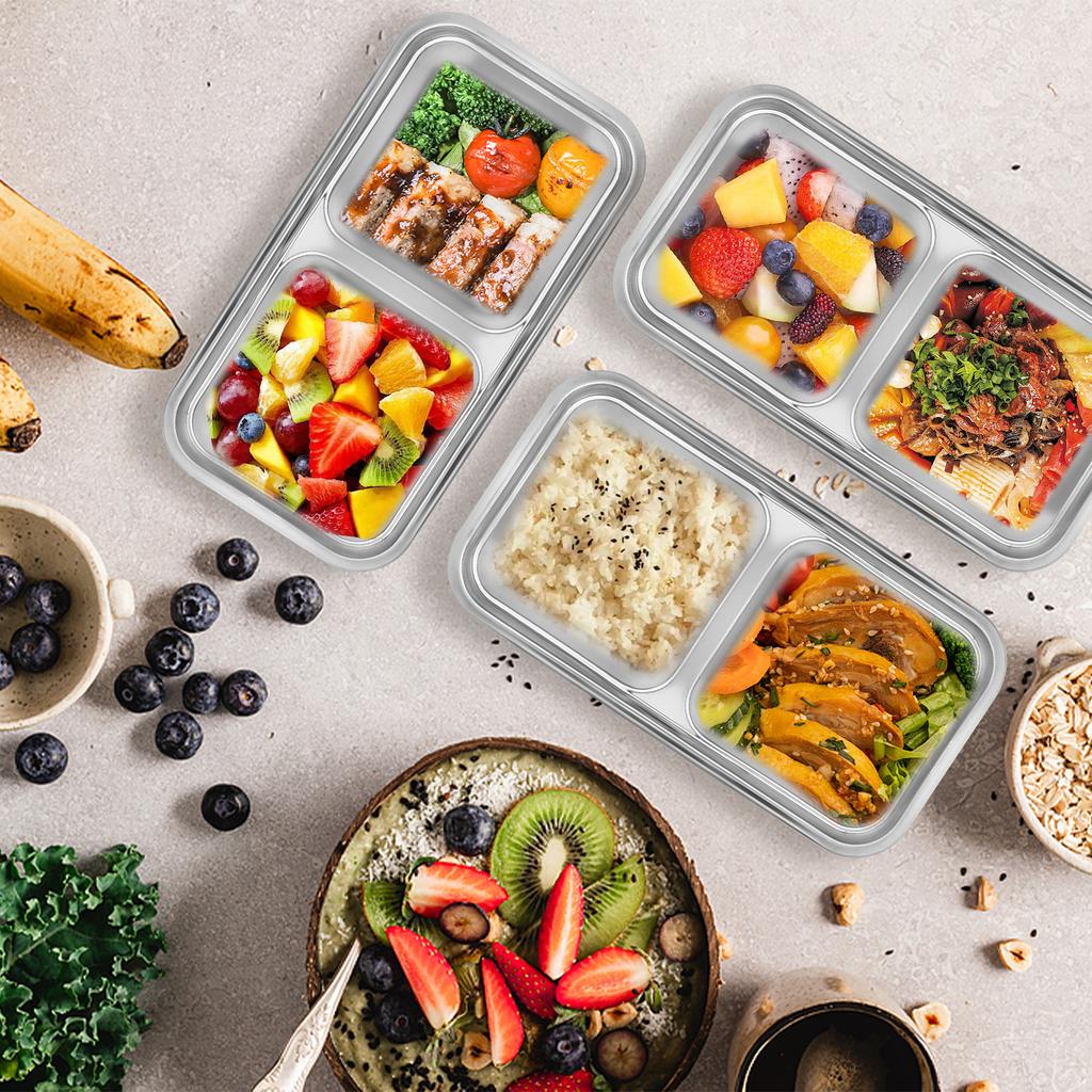 6 Pack Double Compartment Stainless Steel Snack Containers With Lid Reusable Leak-Proof Food Storage Lunch Box Meal Bento Contai