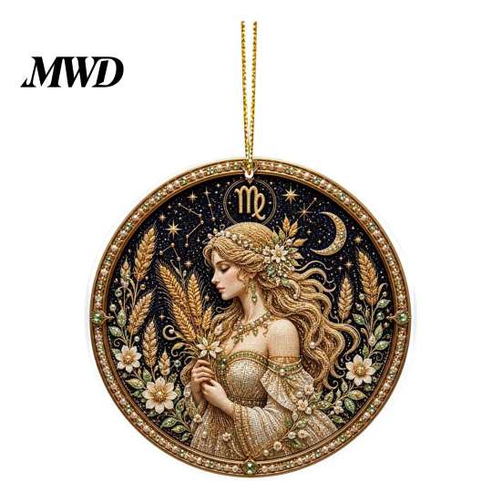 Durable Acrylic Decor 2D Flat Pearl Painting Ornament, Double Sided Zodiac Theme Hanging Gem Valentine Day Gift Art Craft, Rhinestone Beads