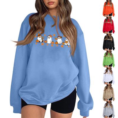 Women's Fashion Round Neck Long Sleeve Hoodie Halloween Small Print Hoodie