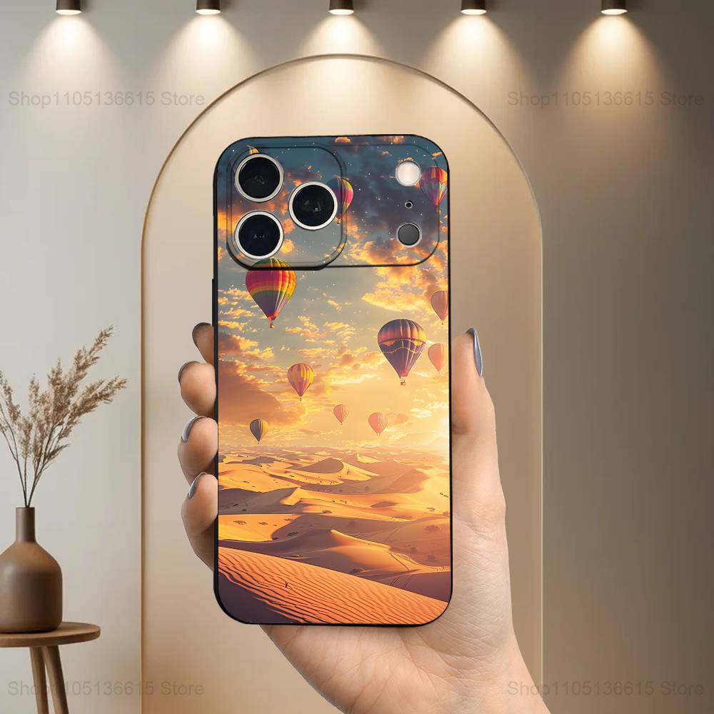 

Cute Hot Air Balloon Case For iPhone 12,14,15,16,11,17,13,X,Mini,SE,XS,Plus,Pro,Max,8,7,XR,Soft Silicone Black iPhone12PROMAX