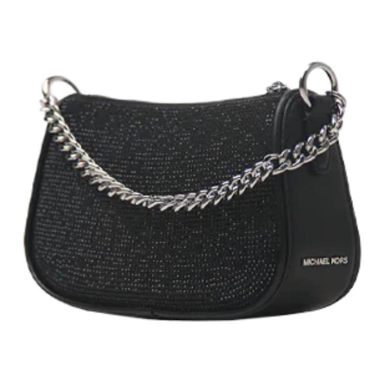 Michael Kors MK Carmela Logo Rhinestone Decorated PVC Crossbody Shoulder Bag Small Women Bags Black 35F4S1QC1S-BLACK