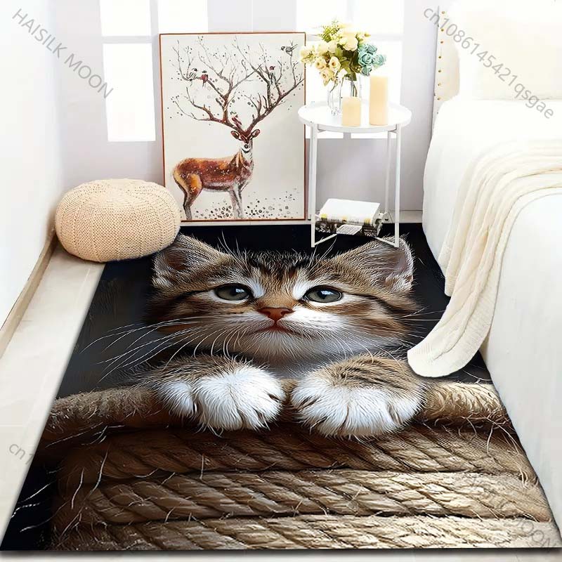 1 STÜCK Niedliches Kätzchenmuster Teppich für Schlafzimmer Wohnzimmer Bettseite Sofa Bodenmatte Modernes Wohndekor Bereichsteppich Große Größe