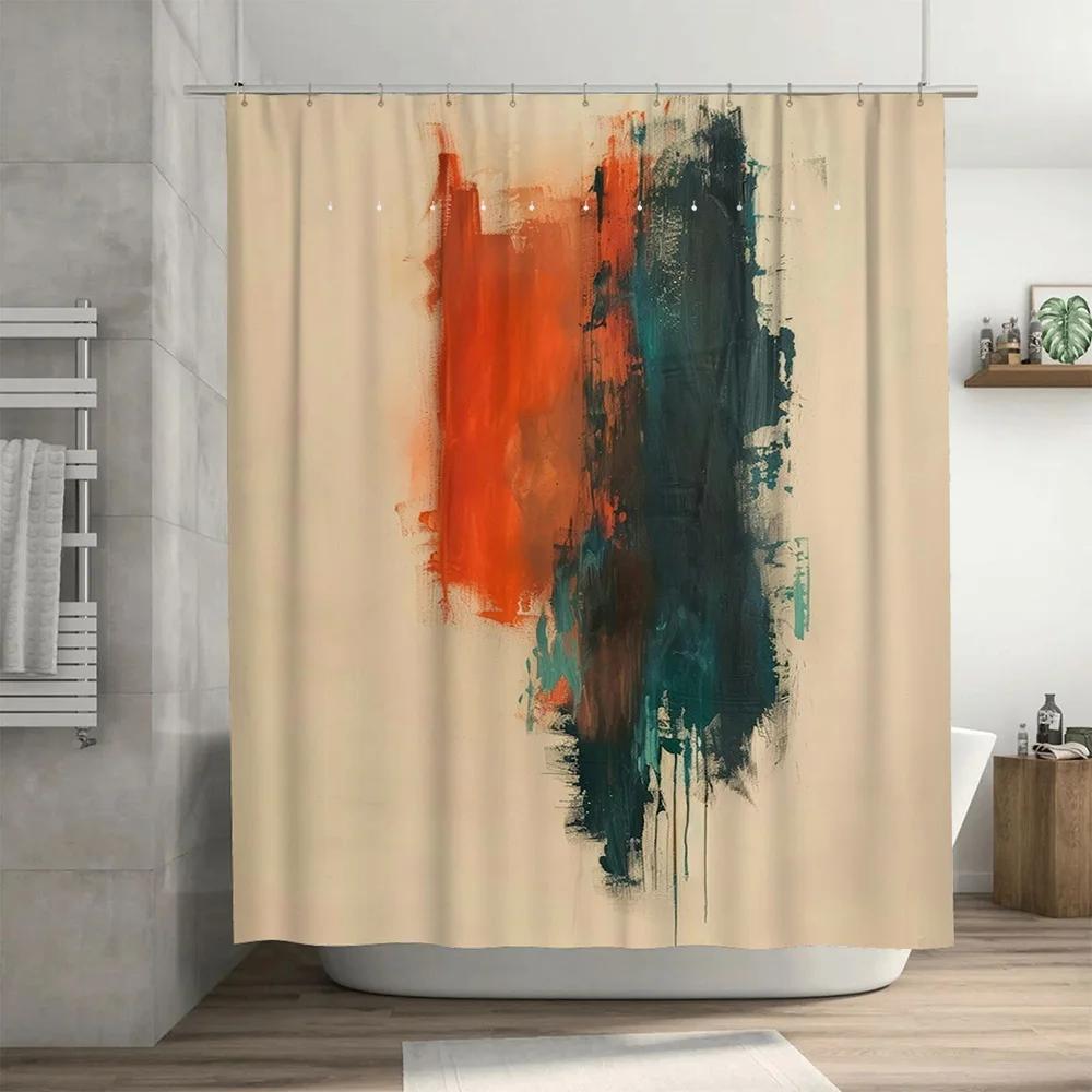 Modern Abstract Bathroom Decor Shower Curtain Set for Bathtub Red Blue Orange Green Colorful Print Waterproof Home Decoration