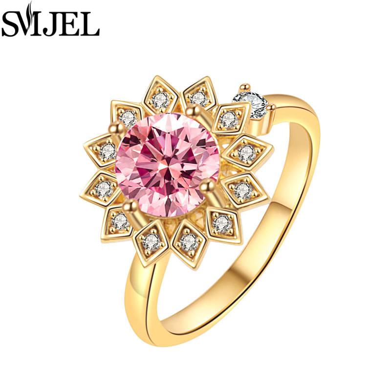 SMJEL Luxury Crystal Anxiety Relief Spinning Fidget Rings for Women Cute Sakura Daisy Rose Flower Rotating Ring Anti Stress Gift